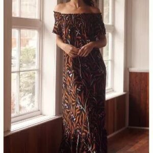 nwt anthropologie arielle sleep Vibrant Orange and Black Maxi Dress